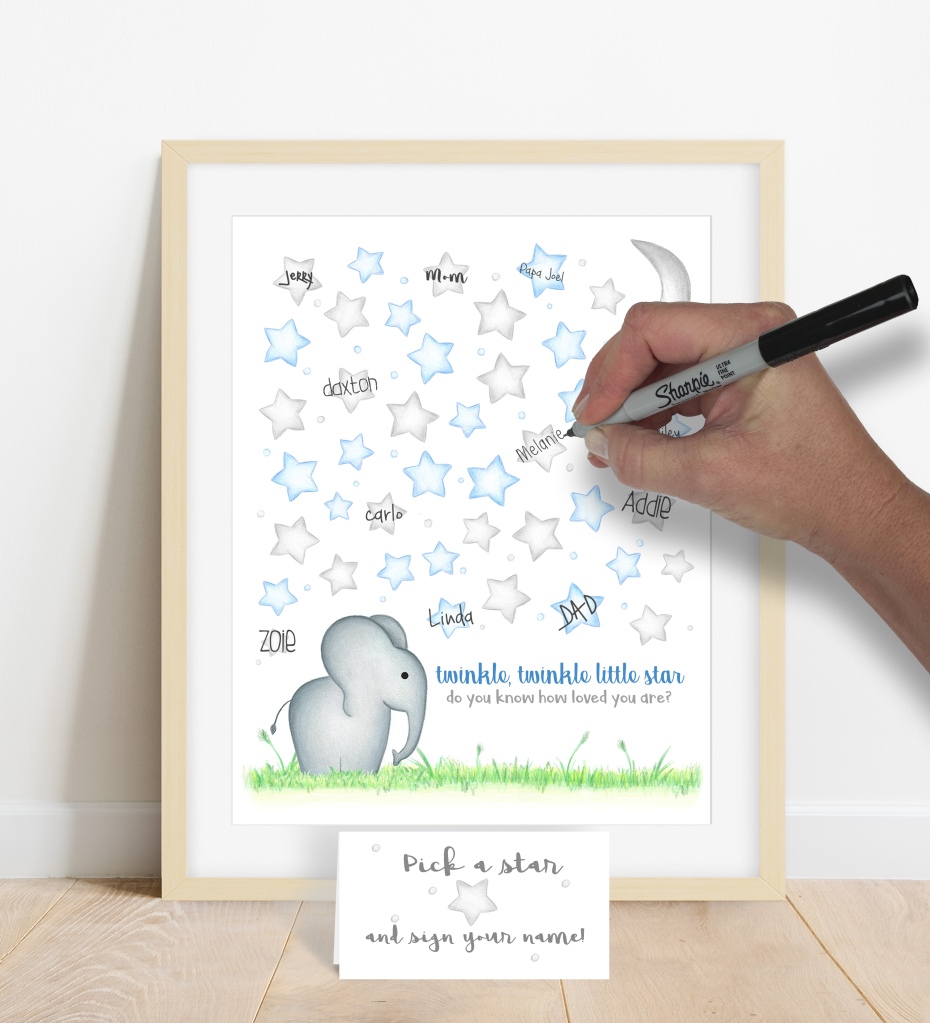 elephant themed baby shower signature poster