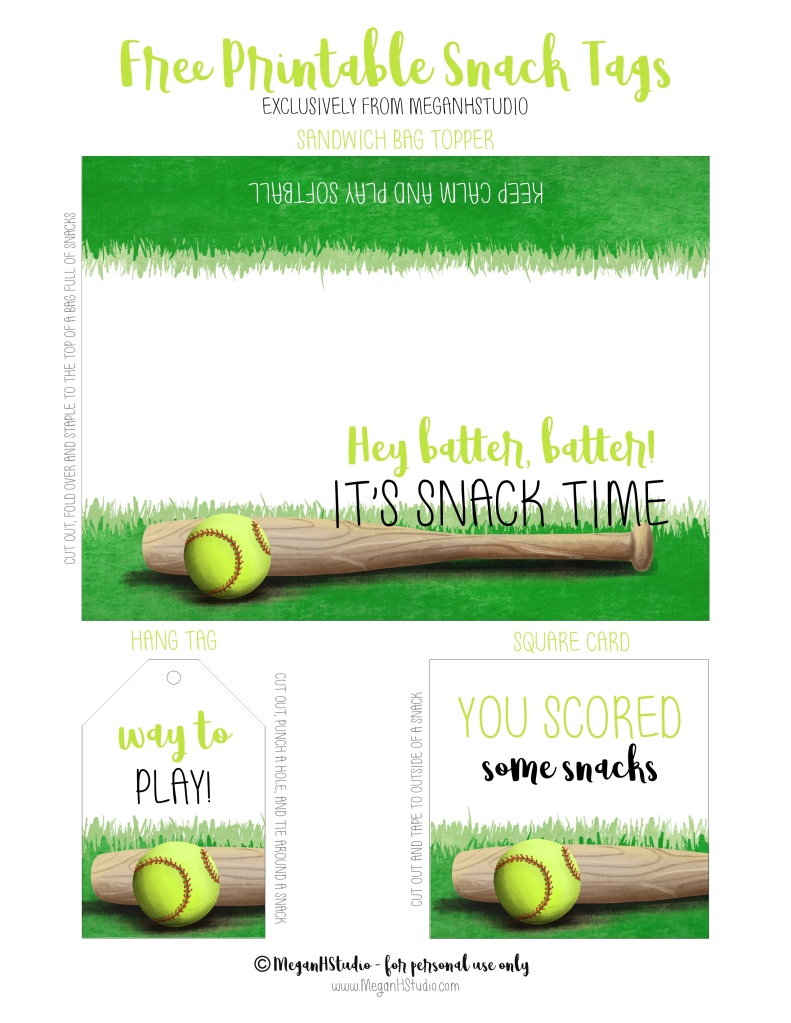 softball themed snack tags free template from meganhstudio 
