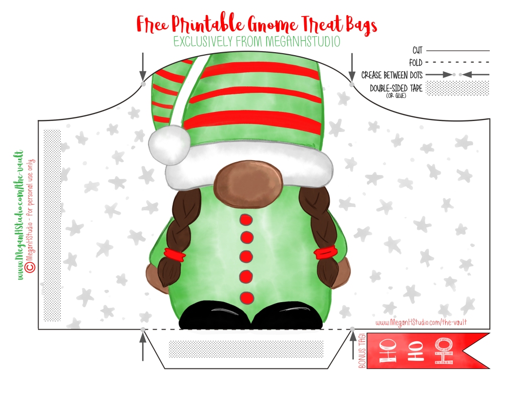 free printable christmas gnome favor bag template, gift bag template