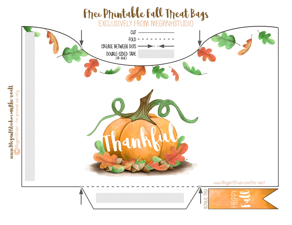 thankful fall gift ideas, free printable gift bag cut out, DIY party favor bags, fall table setting, fall party hosting DIY