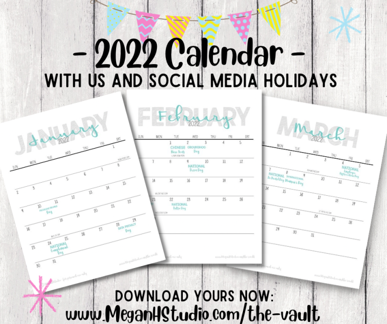 US and social media holiday calendar free printable