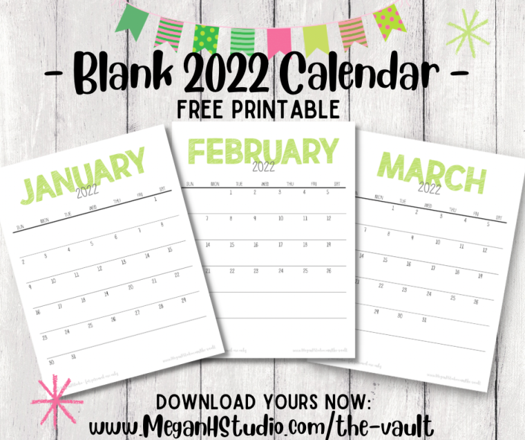 free printable blank calendar for 2022