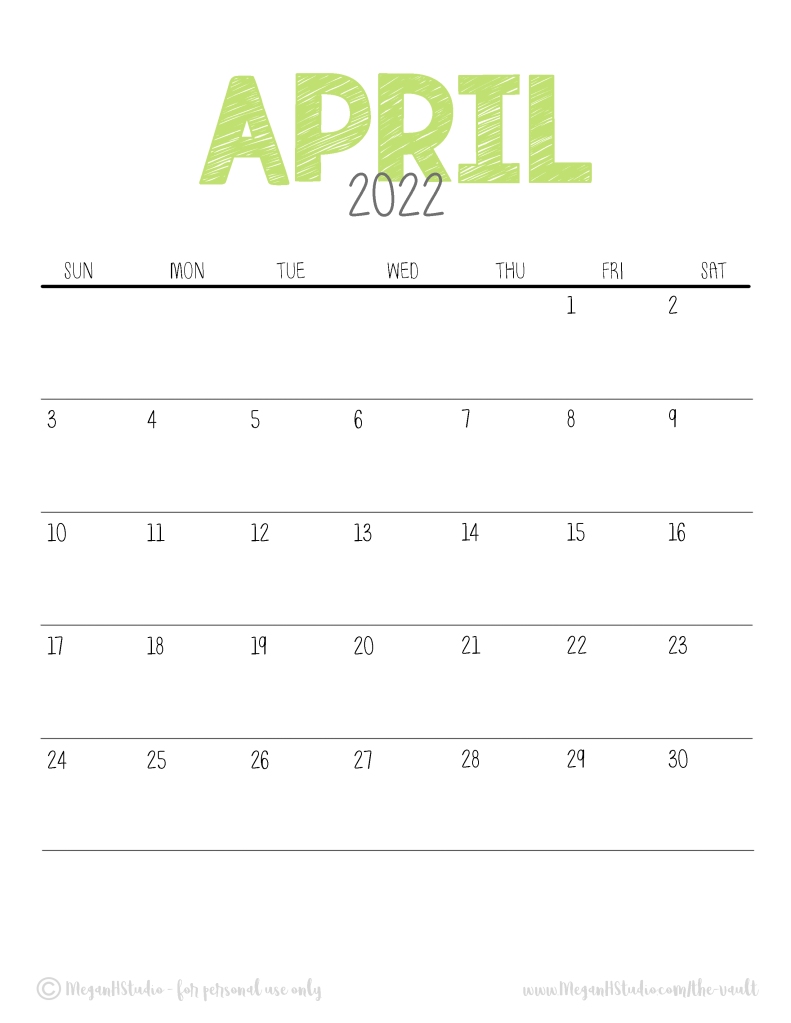 April 2022 blank calendar download