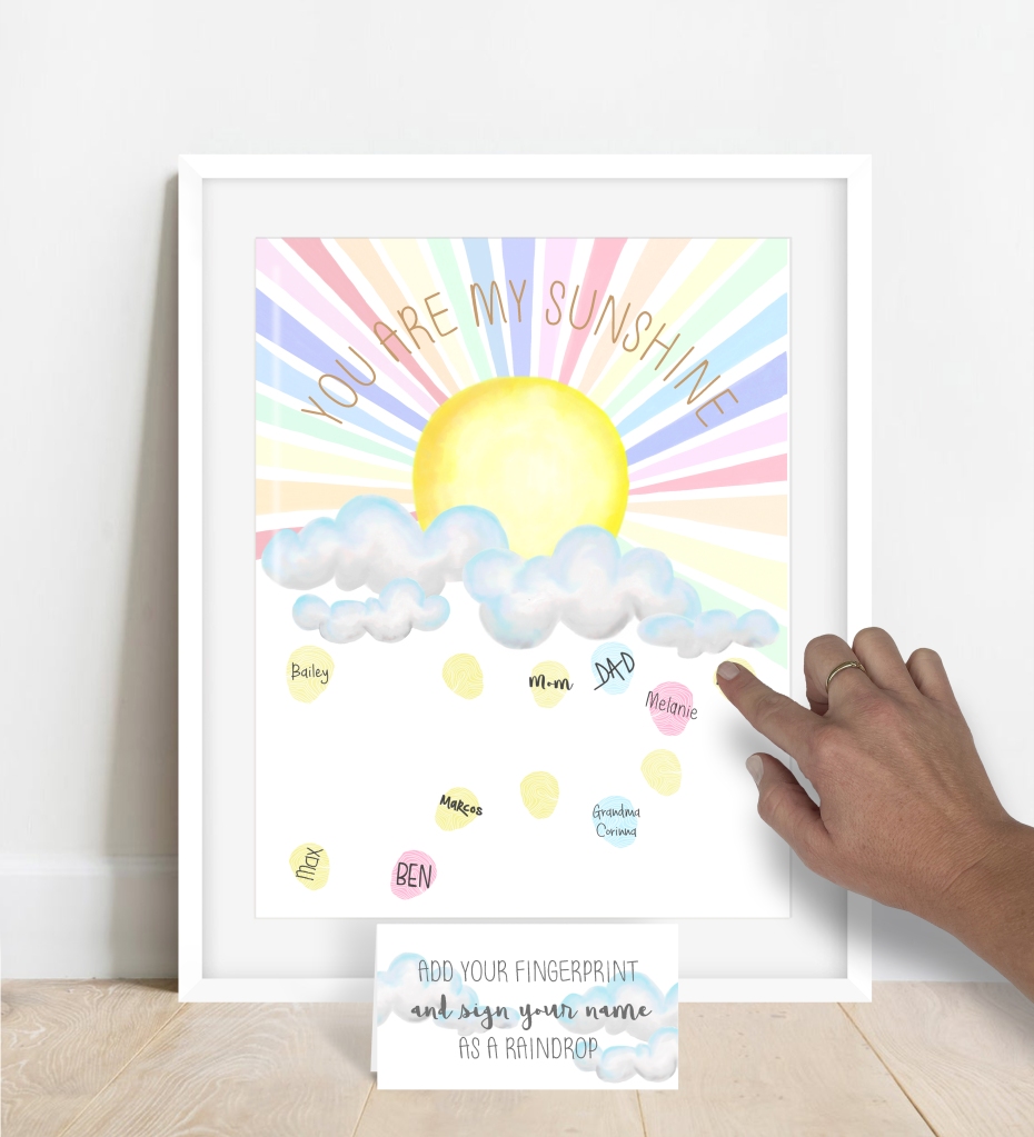 rainbow baby shower ideas fingerprint poster