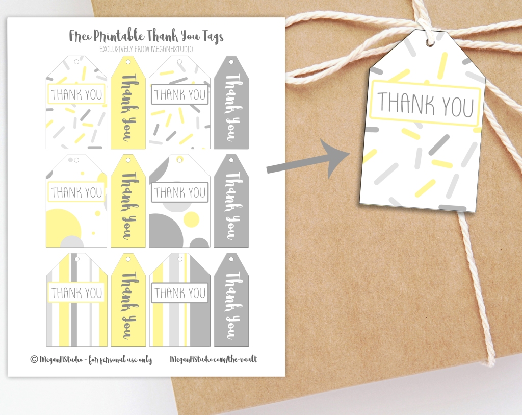 Yellow and gray free printable thank you gift tag template