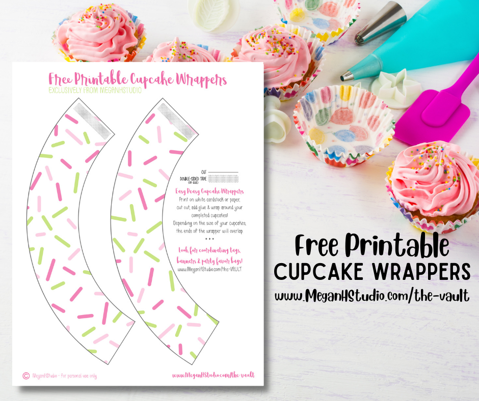 free cupcake wrapper cutouts pink sprinkles