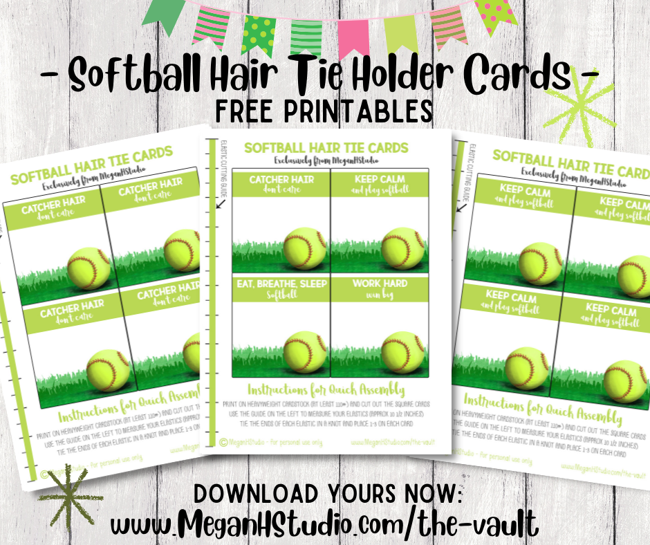 Girls softball party favor ideas, DIY softball hair elastic cards