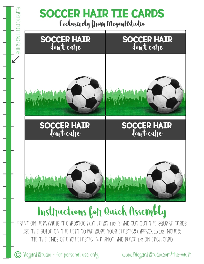 soccer hair don't care soccer theme hair tie holder cards free printable