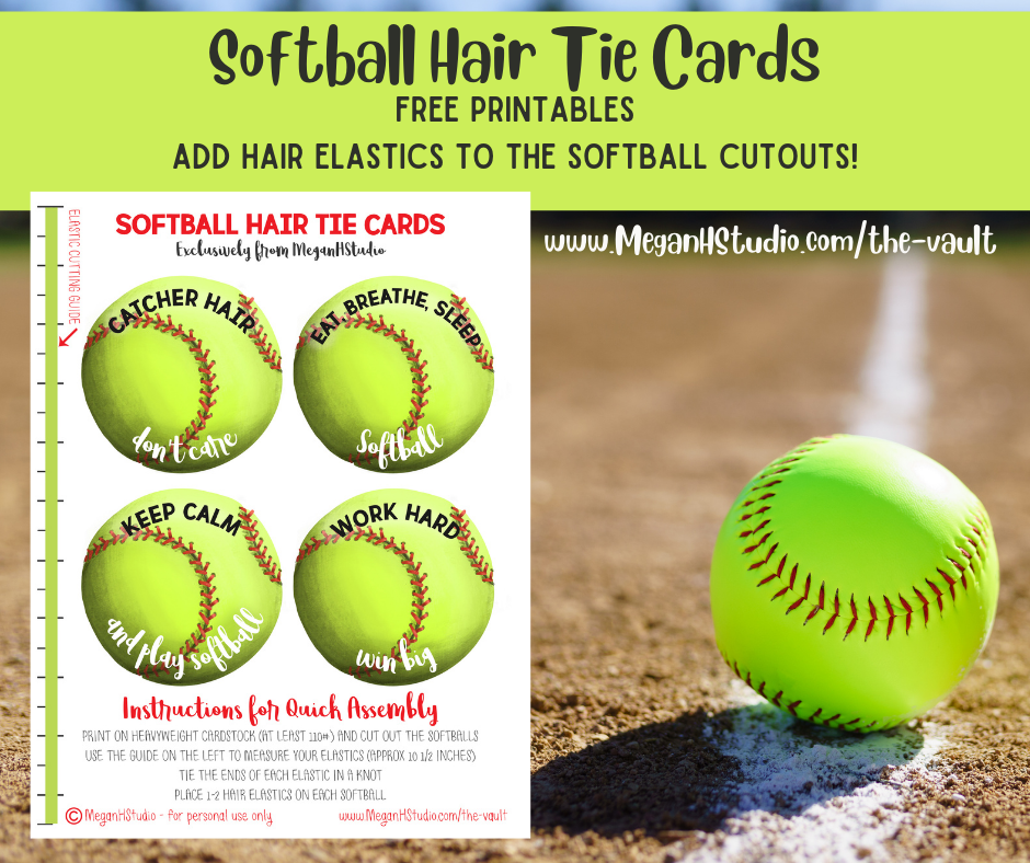 softball hair tie cards, free printable softball party favors