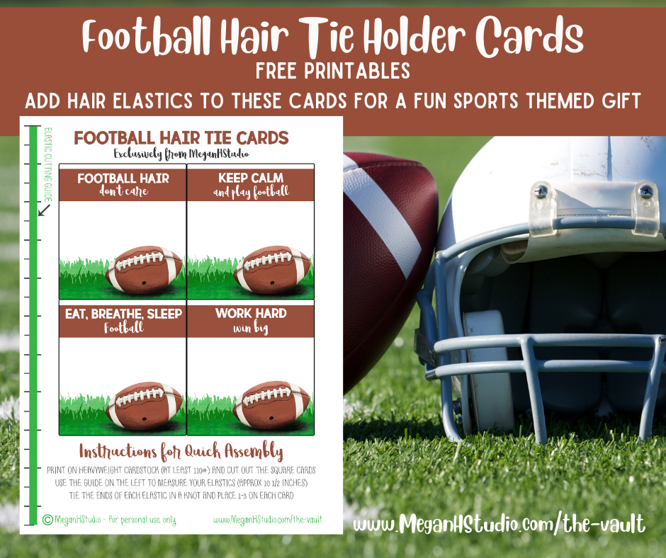 football theme hair tie holder, scrunchie card printable football party favors