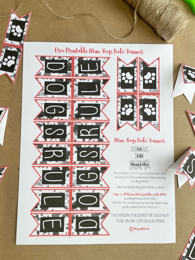 Dogs rule birthday banner, Dalmatian party decor, red and black party printables, birthday garland, meganhstudio 