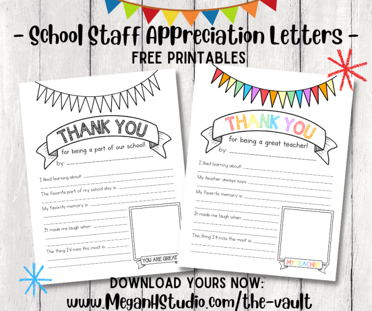 school staff appreciation letter templates, teacher thank you letter free printables