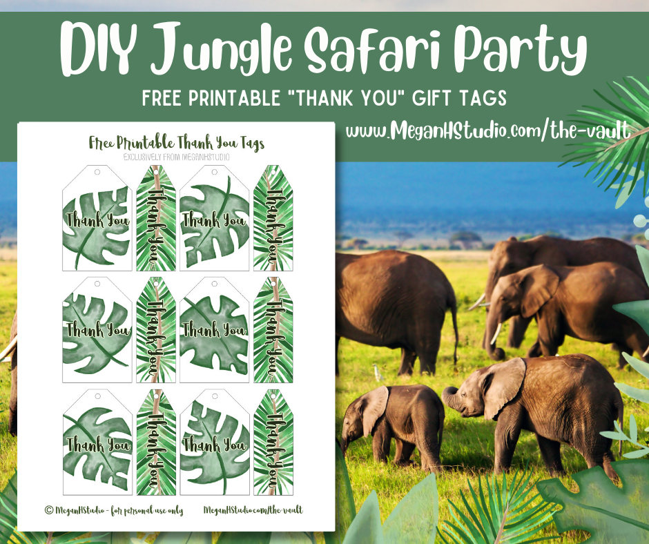 monstera leaf gift tag printables, palm frond printable tags, jungle safari gift tag ideas