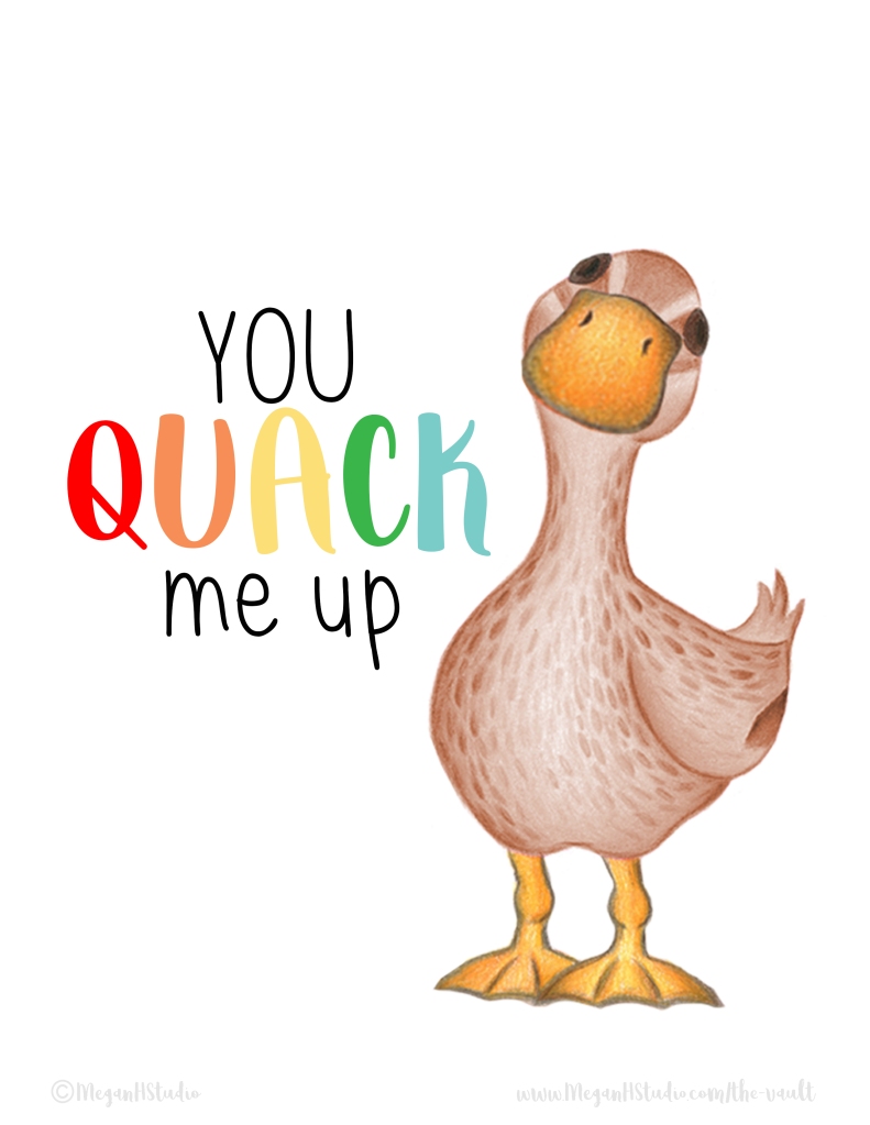 you quack me up free printable animal pun poster, duck poster, classroom art print ideas, meganhstudio