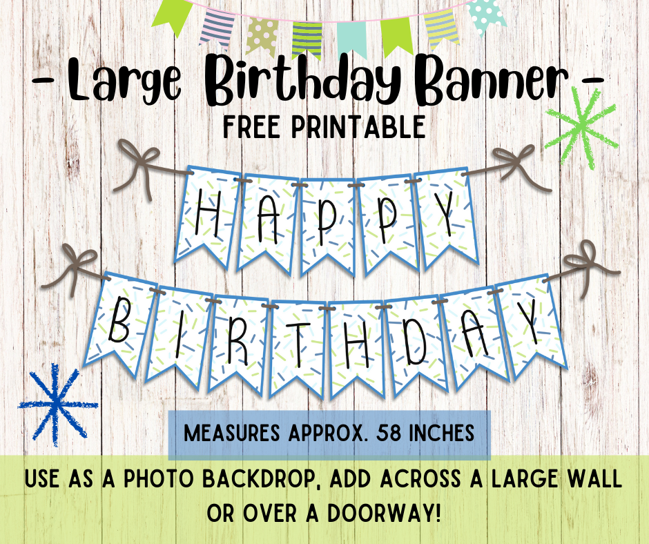 large happy birthday banner free printables, meganhstudio, birthday banner garland download template, blue and green birthday party decor printables
