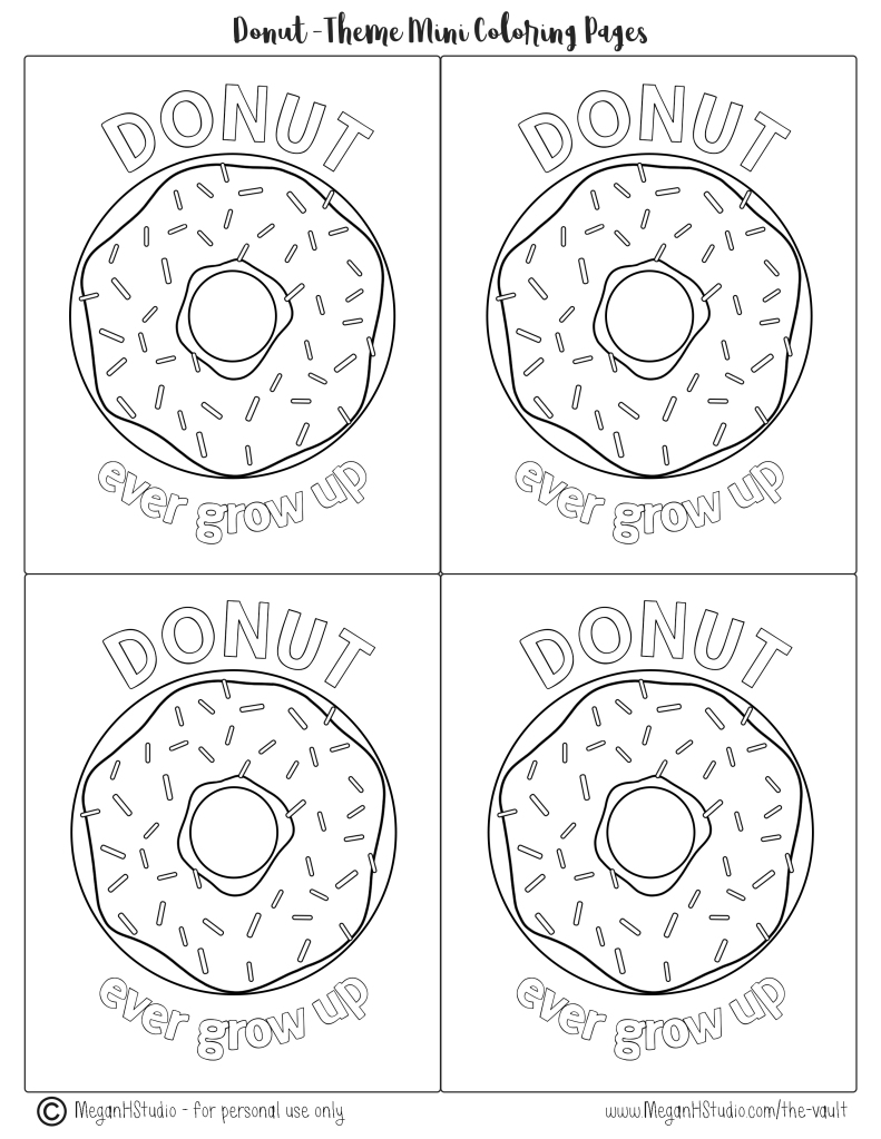 donut ever grow up birthday coloring pages, free download birthday favor coloring pages, donut party