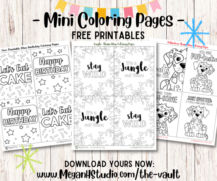 small coloring pages, coloring page cards for birthdays and holidays, meganhstudio free printables