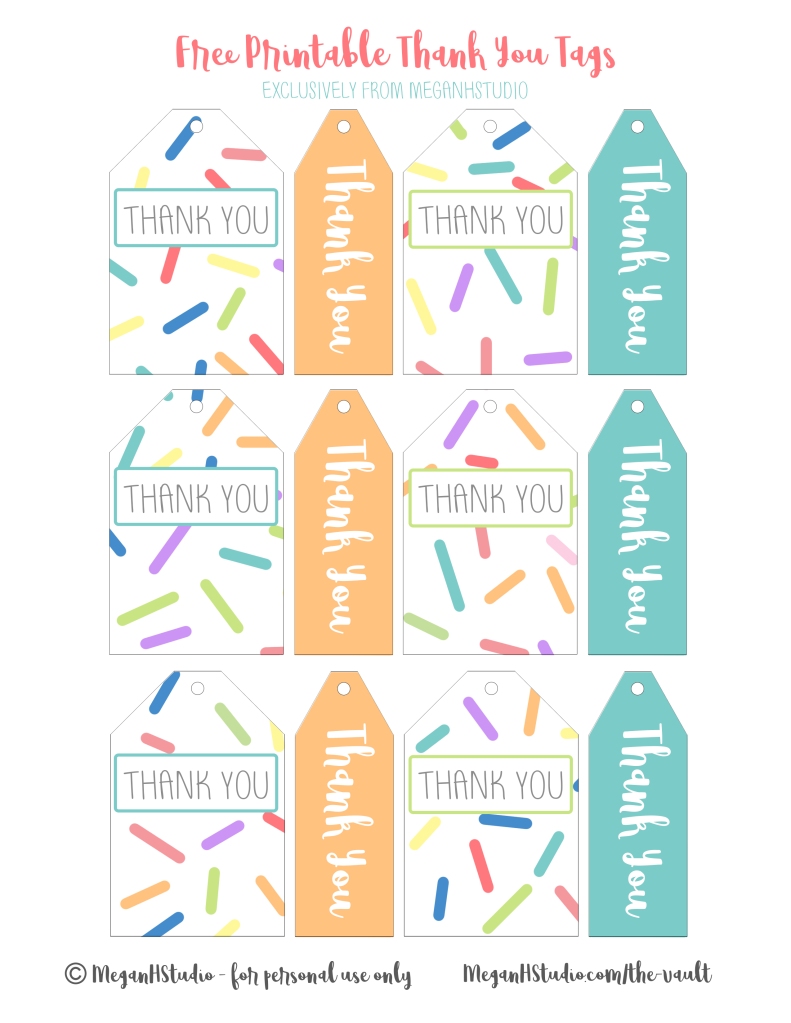 thank you tags with rainbow sprinkles, donut themed birthday party favor ideas, baby shower sprinkle gift tags