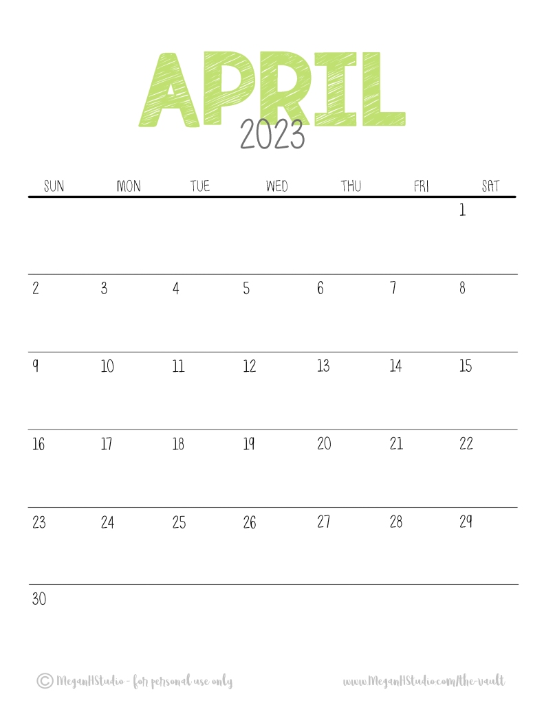 april 2023 blank calendar page download template