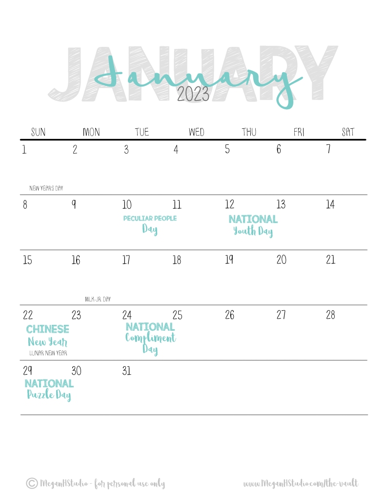 january 2023 social media holidays free printable template calendar