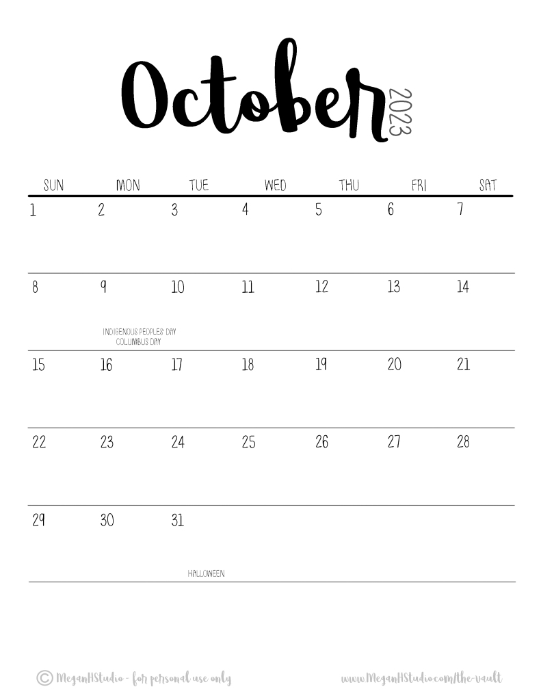 free printable october 2023 calendar with US holidays listed